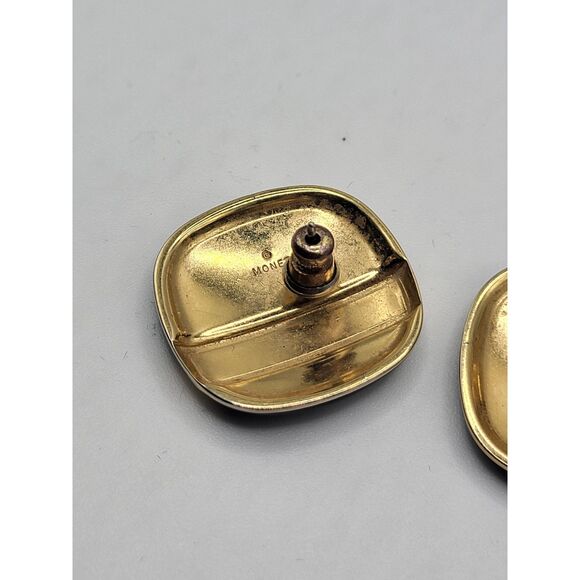 Monet Vintage 80s Square Earrings Enamel Goldtone Metal Alloy Studs 1in - Picture 5 of 5